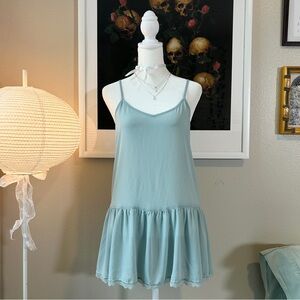 Frenchi light blue sheer drop waist mini slip dress nightie XS